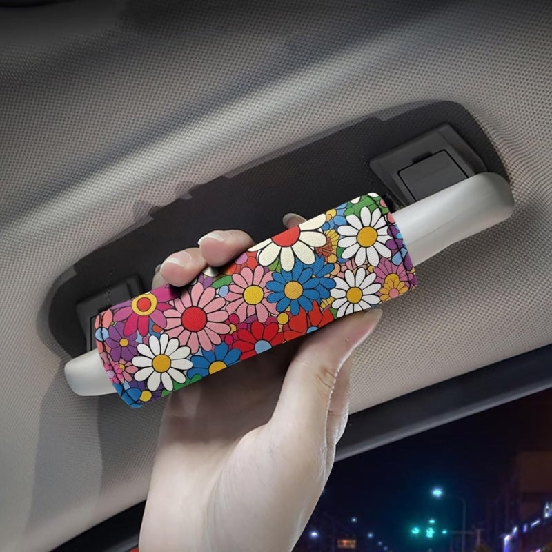 BIGCARJOB 2 Pieces Luggage Handle Wrap with Pink Hippie Daisy Print Trolley Case Grip Suitcase Identifier Protective Cover Luggage Handles Wrap Grips Women Girls Luggage Accessories - Image 3